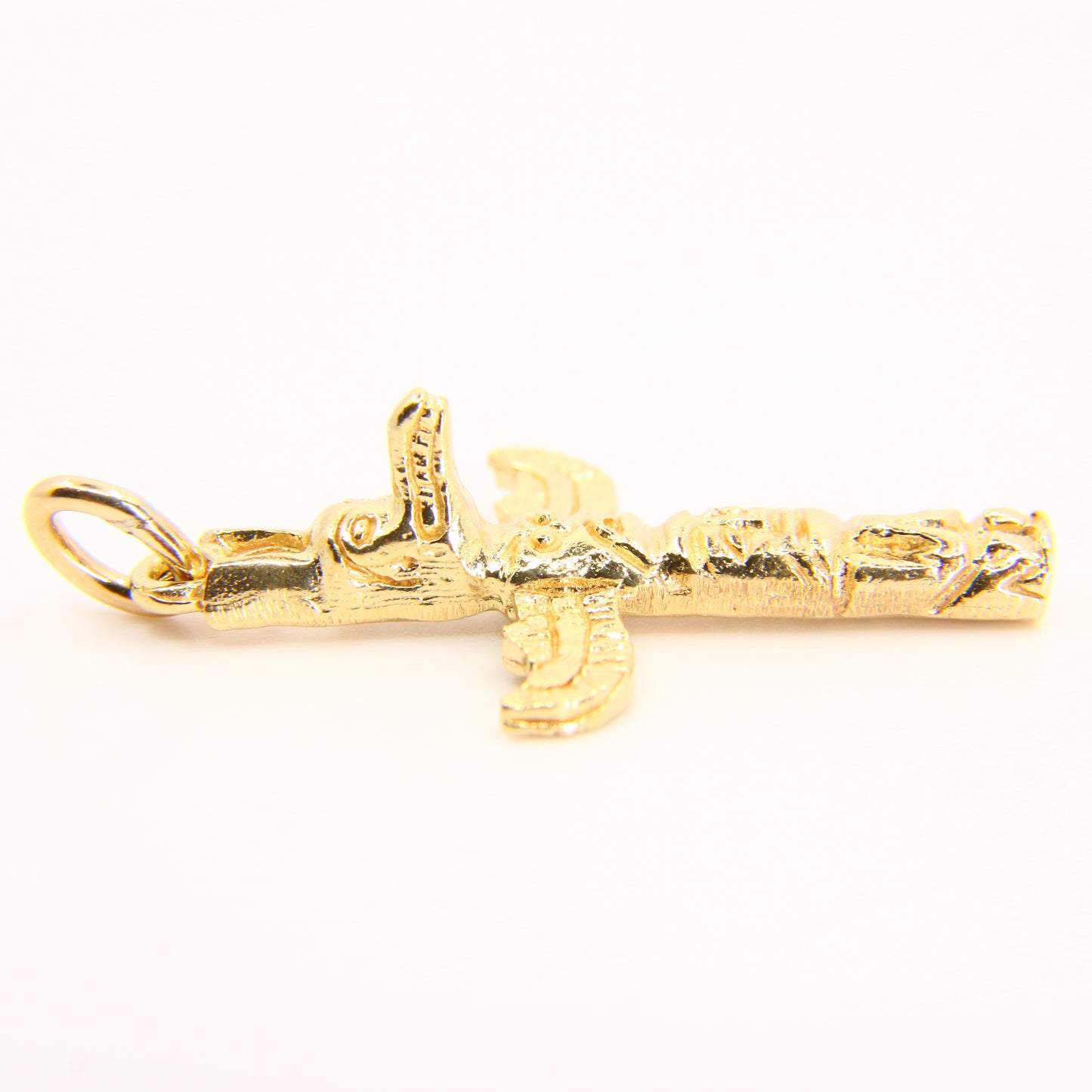 Vintage 14K Gold Totem Pole Charm Yellow Gold Detailed Cross Pendant