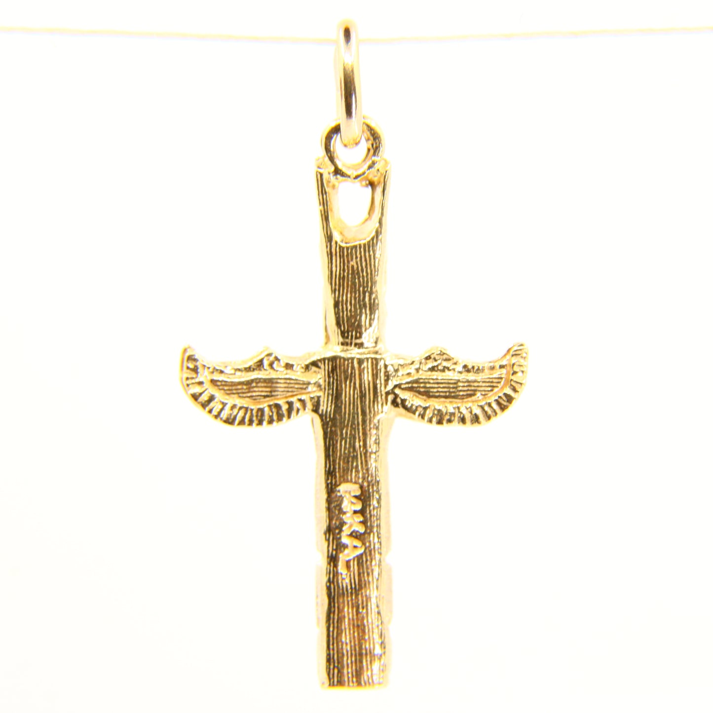 Vintage 14K Gold Totem Pole Charm Yellow Gold Detailed Cross Pendant