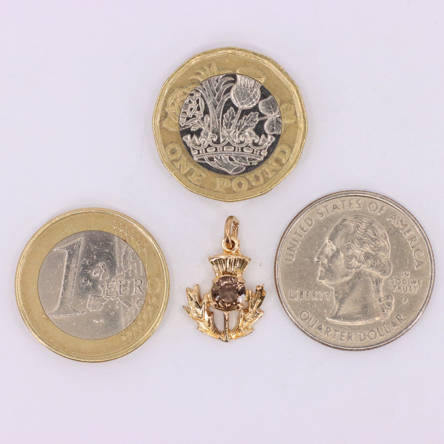 Vintage 9ct Hallmarked Gold Scottish Thistle Pendant Citrine Charm Gift