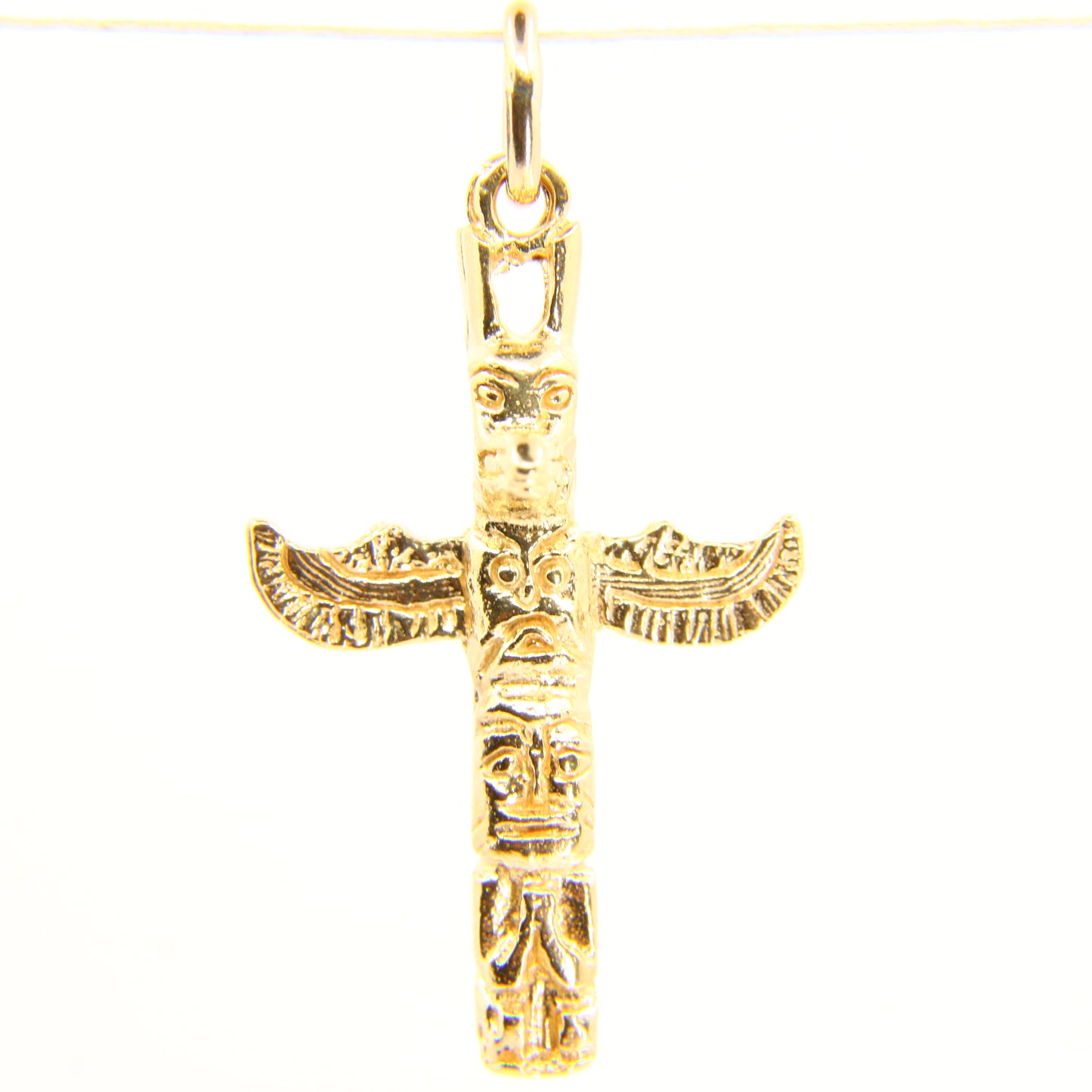 Vintage 14K Gold Totem Pole Charm Yellow Gold Detailed Cross Pendant