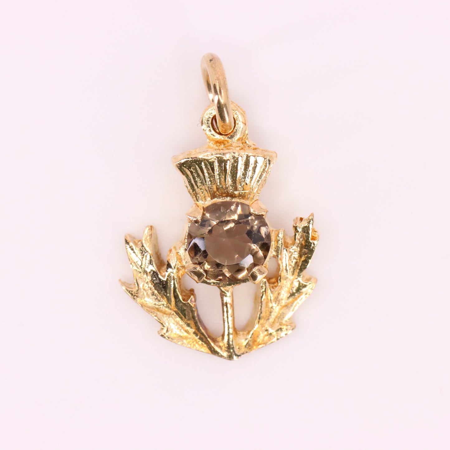 Vintage 9ct Hallmarked Gold Scottish Thistle Pendant Citrine Charm Gift