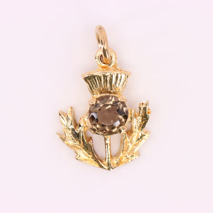 Vintage 9ct Hallmarked Gold Scottish Thistle Pendant Citrine Charm Gift