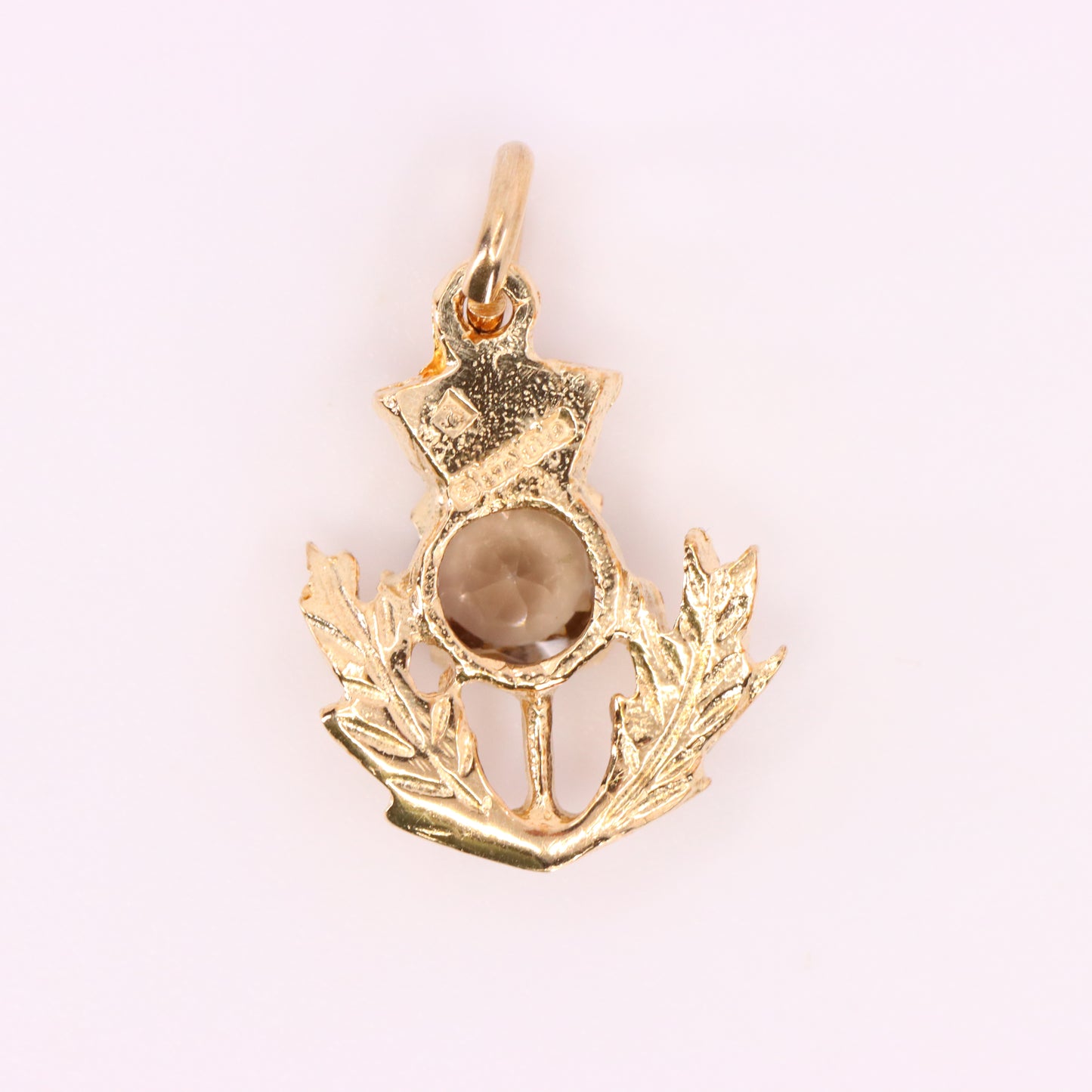 Vintage 9ct Hallmarked Gold Scottish Thistle Pendant Citrine Charm Gift