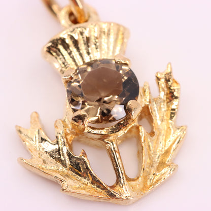 Vintage 9ct Hallmarked Gold Scottish Thistle Pendant Citrine Charm Gift