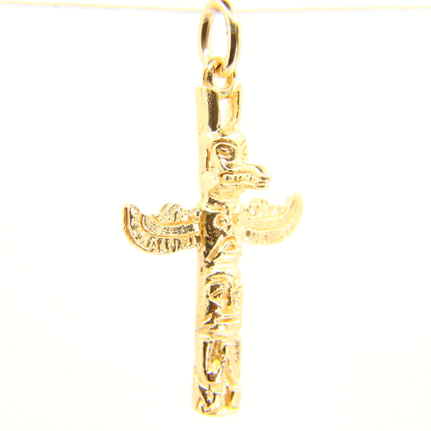 Vintage 14K Gold Totem Pole Charm Yellow Gold Detailed Cross Pendant