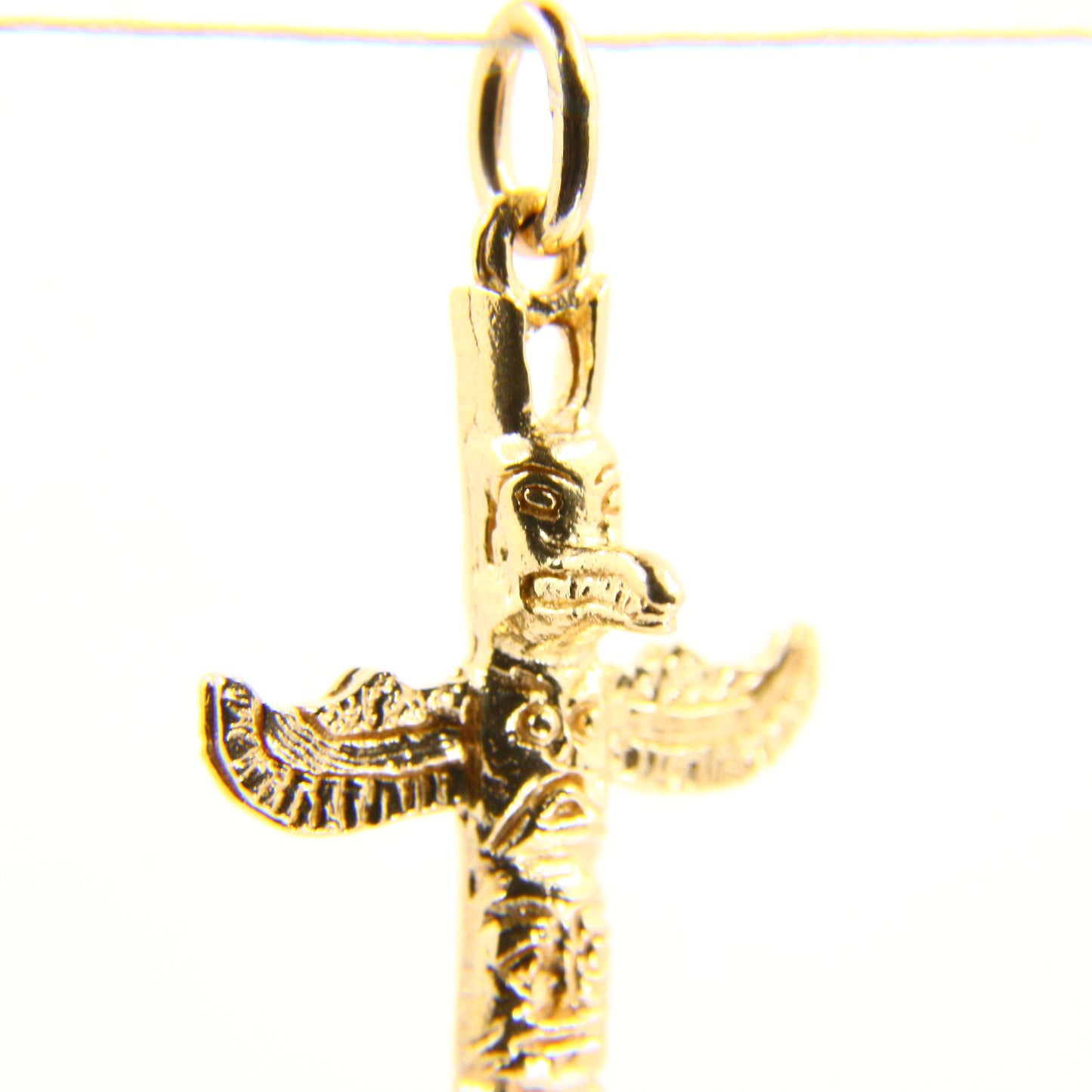 Vintage 14K Gold Totem Pole Charm Yellow Gold Detailed Cross Pendant