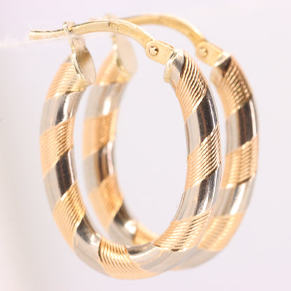 Vintage 9ct Hallmarked Two Tone Gold Italian Hoop Earrings Boxed Gift