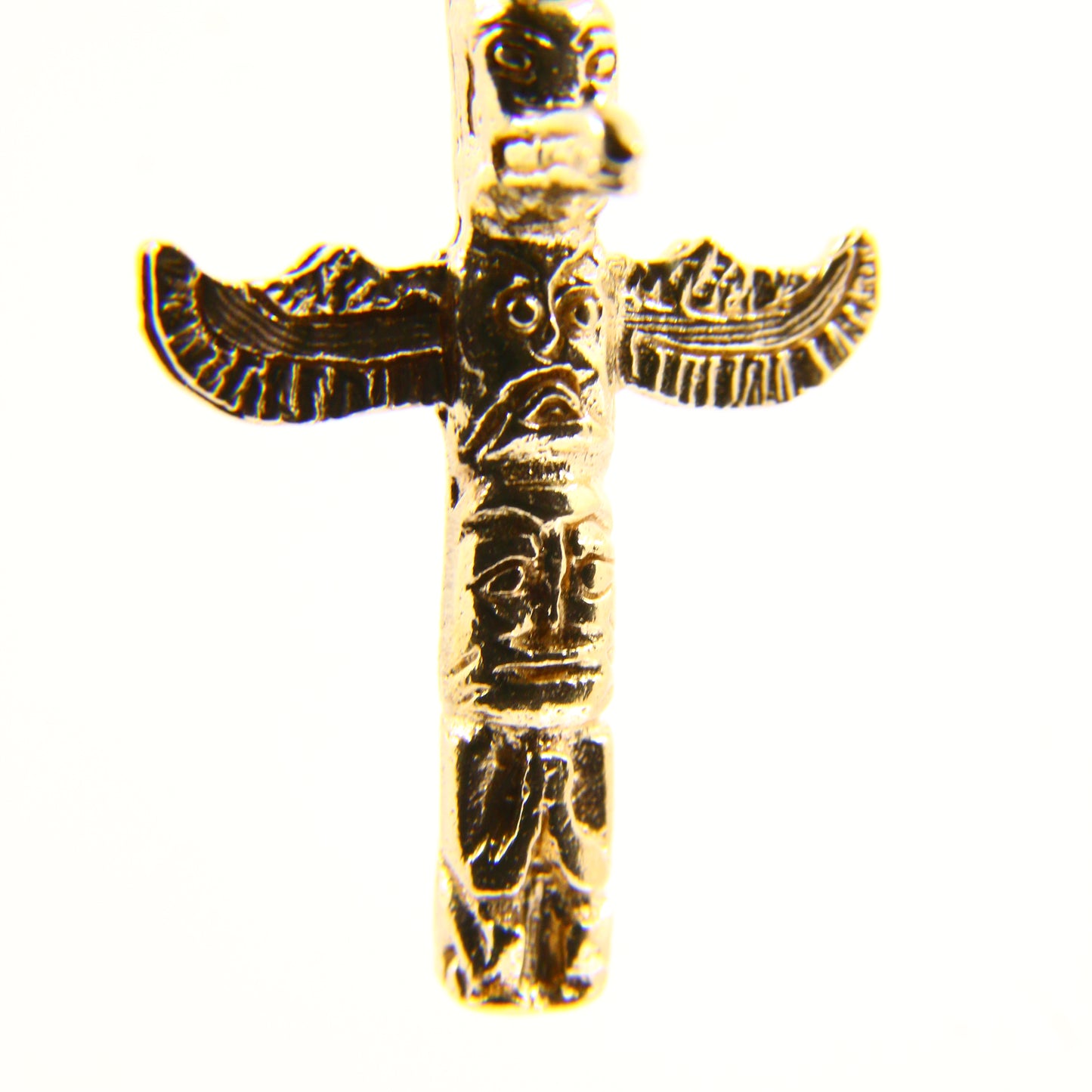 Vintage 14K Gold Totem Pole Charm Yellow Gold Detailed Cross Pendant