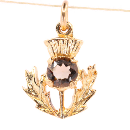 Vintage 9ct Hallmarked Gold Scottish Thistle Pendant Citrine Charm Gift