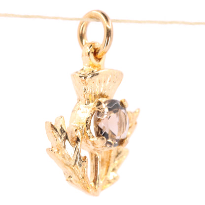 Vintage 9ct Hallmarked Gold Scottish Thistle Pendant Citrine Charm Gift