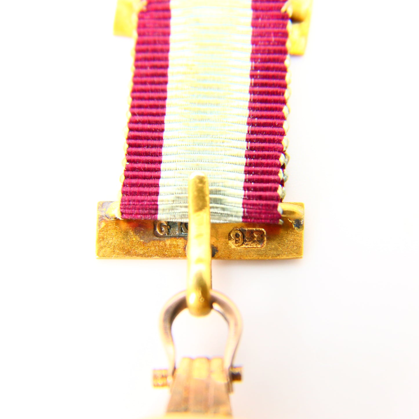 Vintage 9ct Masonic Ribbon Key Fob Yellow Gold Chalcedony Mason Pin Jewels & Medals