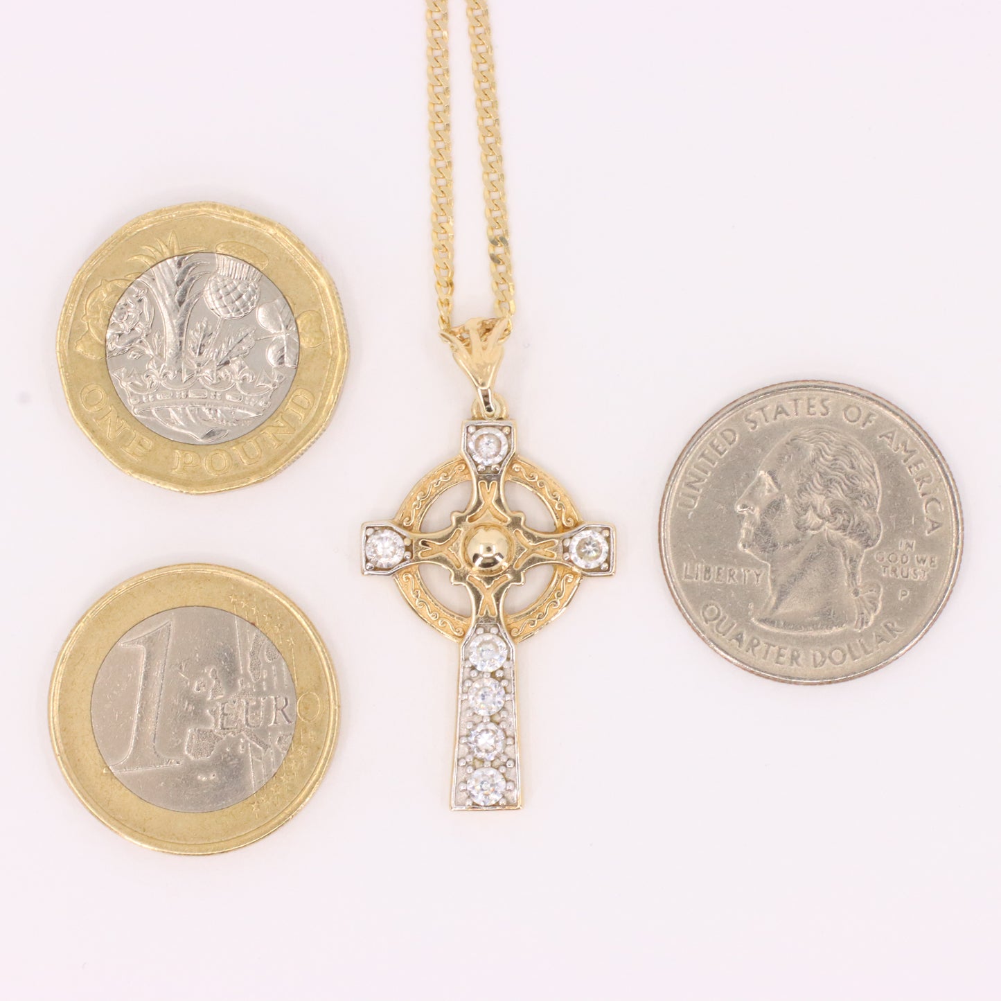 Vintage 9ct Hallmarked Gold Celtic Cross Pendant Necklace 20 Inch Boxed Gift