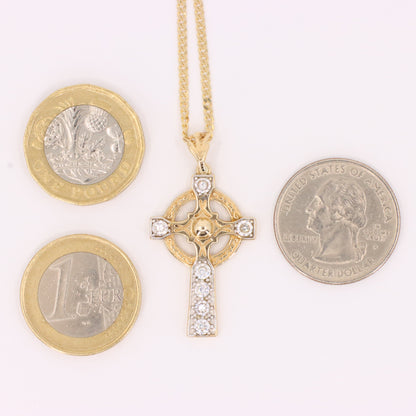 Vintage 9ct Hallmarked Gold Celtic Cross Pendant Necklace 20 Inch Boxed Gift