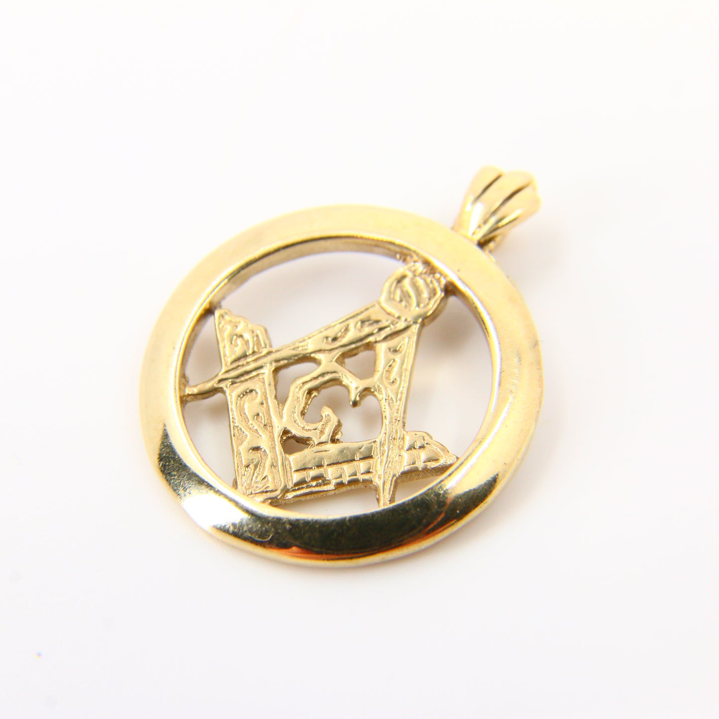 Vintage 9ct Masonic Freemasons Charm Yellow Gold Pendant Circle G Ruler Emblem