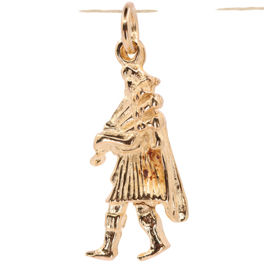 Vintage 9ct Hallmarked Yellow Gold Scottish Bagpiper Pendant Scotland Charm Gift