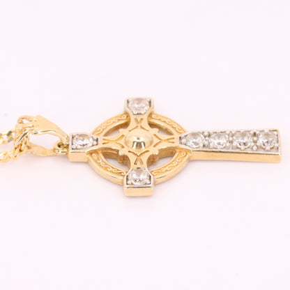 Vintage 9ct Hallmarked Gold Celtic Cross Pendant Necklace 20 Inch Boxed Gift