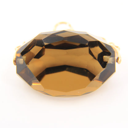 Vintage 9ct Hallmarked Smokey Quartz Spinner Fob Pendant Yellow Gold Charm