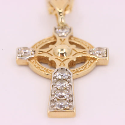 Vintage 9ct Hallmarked Gold Celtic Cross Pendant Necklace 20 Inch Boxed Gift