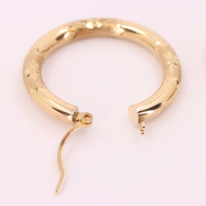 Vintage 9ct Hallmarked Gold Diamond Cut Textured Hoop Earrings 25mm Boxed Gift