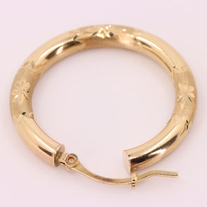Vintage 9ct Hallmarked Gold Diamond Cut Textured Hoop Earrings 25mm Boxed Gift