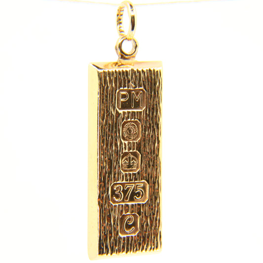 Vintage 9ct Textured Ingot Pendant 1977 Hallmarked 9 Carat Yellow Gold Charm