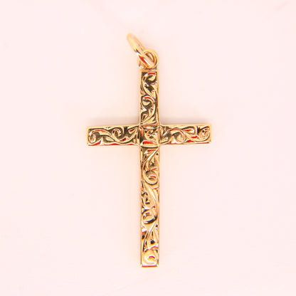 Vintage 9ct Gold Detailed Front Cross Pendant Fully Hallmarked Yellow Gold Charm