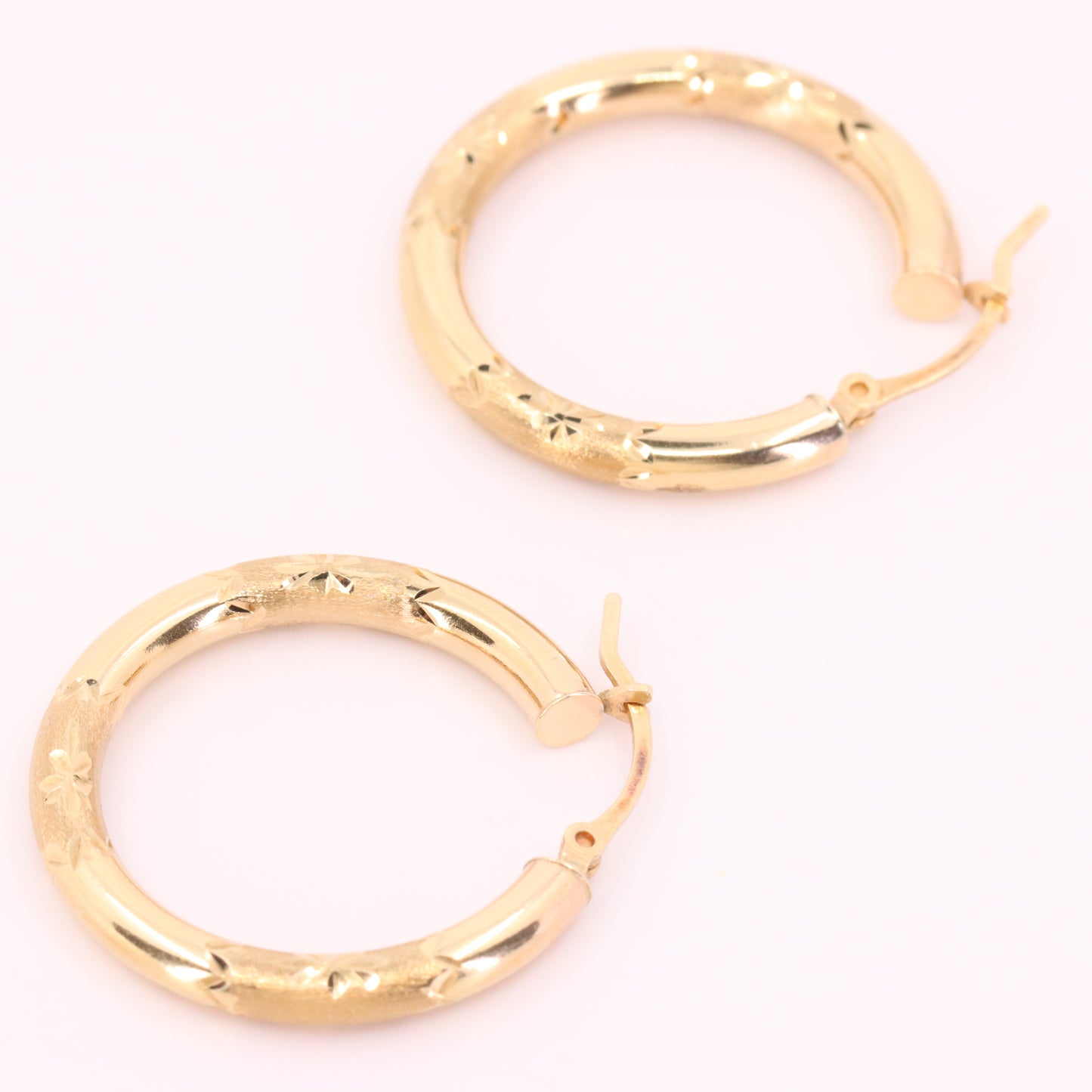 Vintage 9ct Hallmarked Gold Diamond Cut Textured Hoop Earrings 25mm Boxed Gift