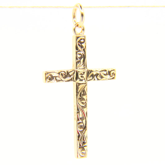 Vintage 9ct Gold Detailed Front Cross Pendant Fully Hallmarked Yellow Gold Charm