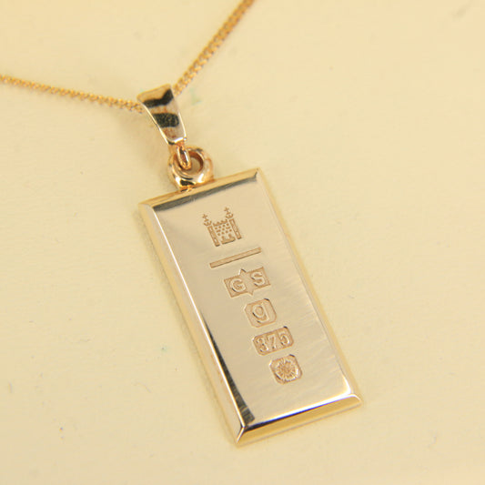 Vintage 9ct Gold 1/4 OZ Royal Mint Ingot Pendant 18 INCH Necklace 2006