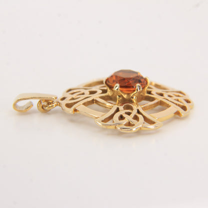Vintage 9ct Hallmarked Citrine Celtic Cross Pendant Gold Charm