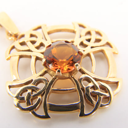 Vintage 9ct Hallmarked Citrine Celtic Cross Pendant Gold Charm