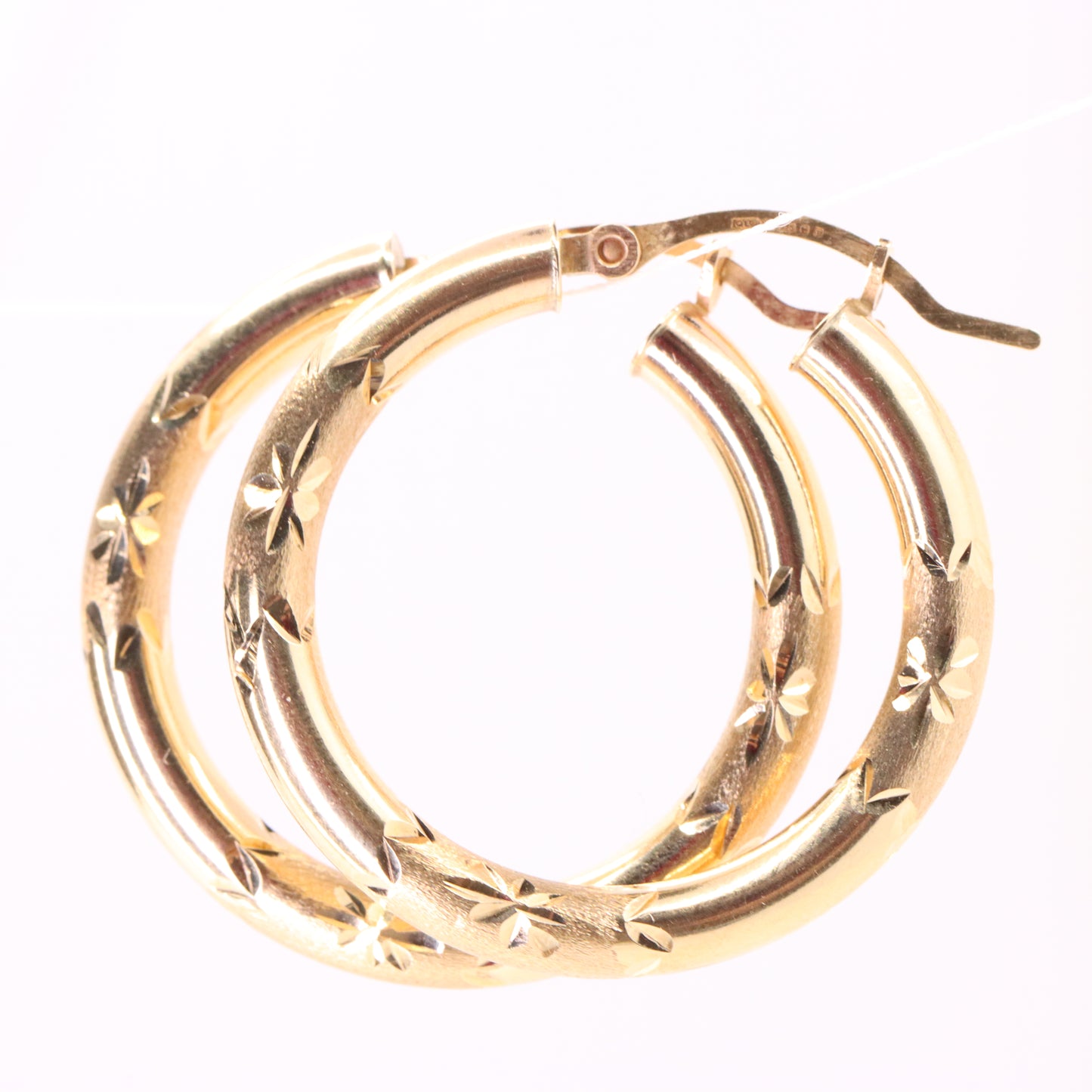 Vintage 9ct Hallmarked Gold Diamond Cut Textured Hoop Earrings 25mm Boxed Gift