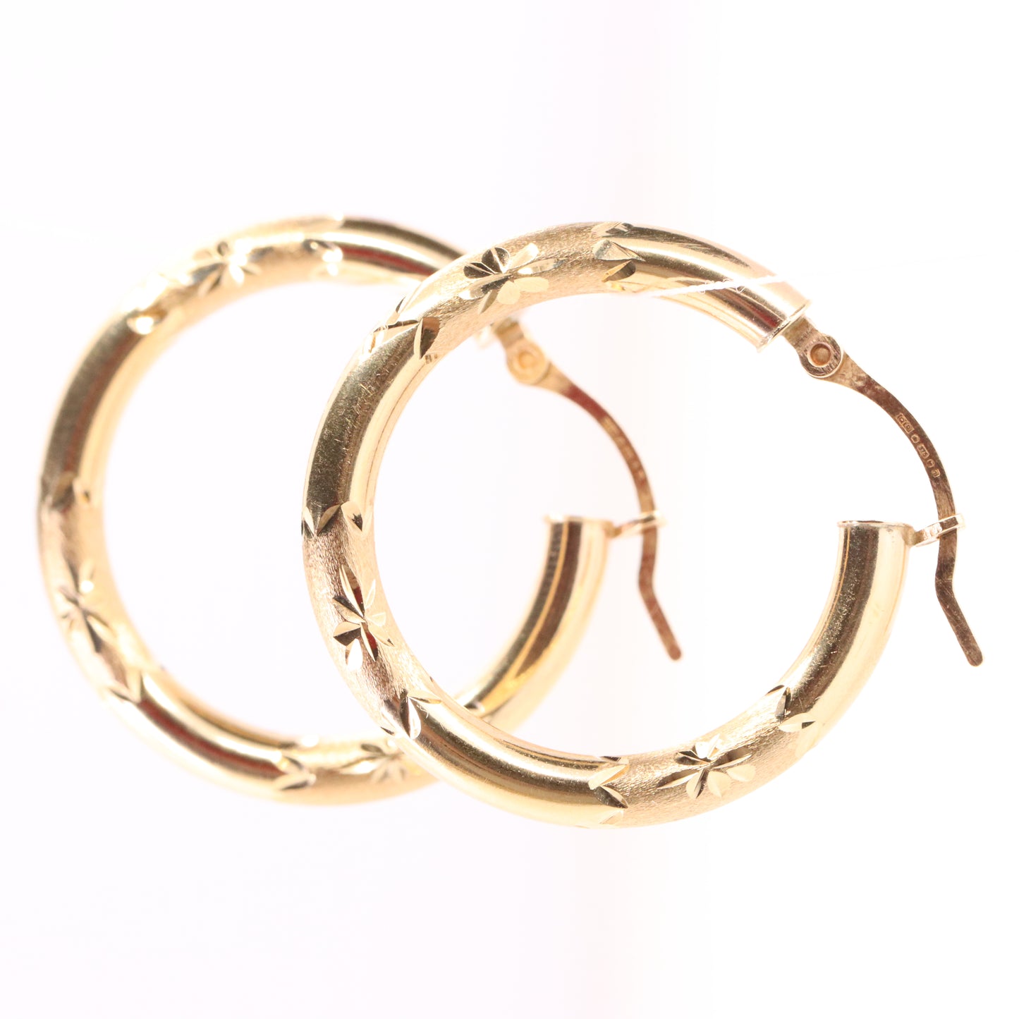 Vintage 9ct Hallmarked Gold Diamond Cut Textured Hoop Earrings 25mm Boxed Gift