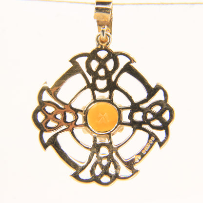 Vintage 9ct Hallmarked Citrine Celtic Cross Pendant Gold Charm