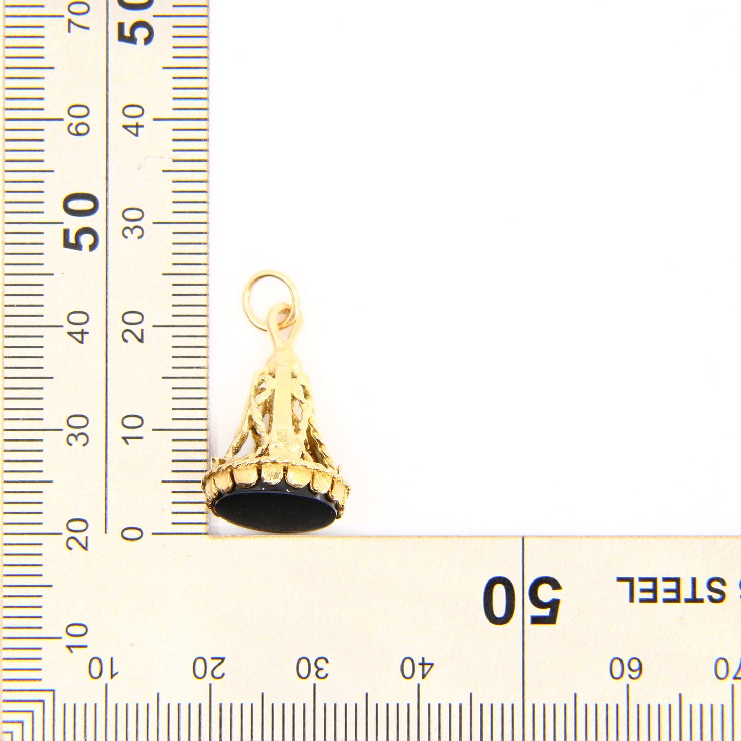 Vintage 9ct Onyx Stone Drop Fob Charm 9 Carat Yellow Gold Hallmarked Pendant