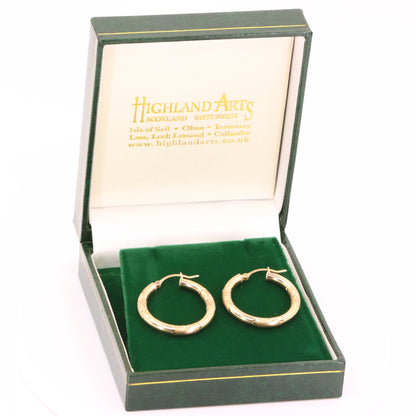 Vintage 9ct Hallmarked Gold Diamond Cut Textured Hoop Earrings 25mm Boxed Gift