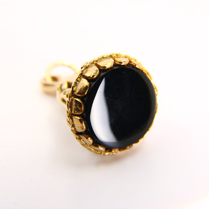 Vintage 9ct Onyx Stone Drop Fob Charm 9 Carat Yellow Gold Hallmarked Pendant