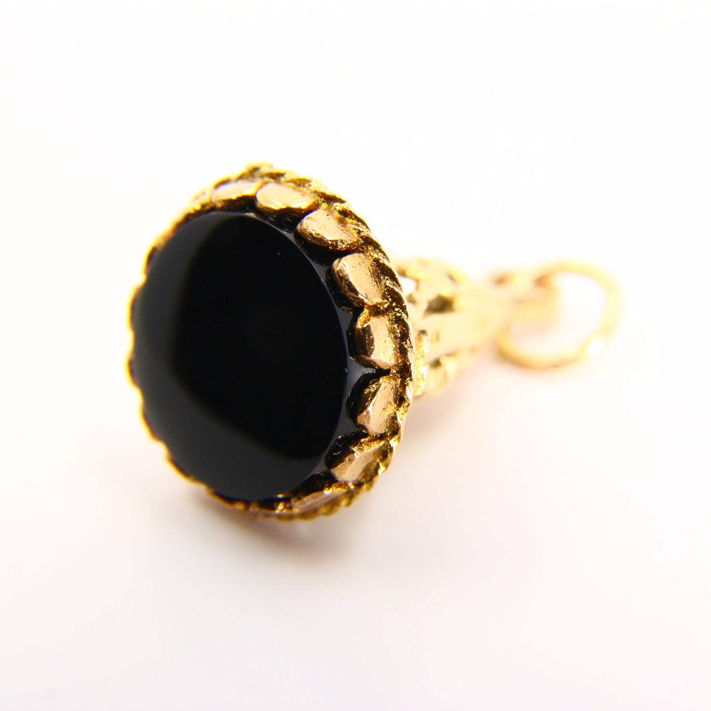 Vintage 9ct Onyx Stone Drop Fob Charm 9 Carat Yellow Gold Hallmarked Pendant