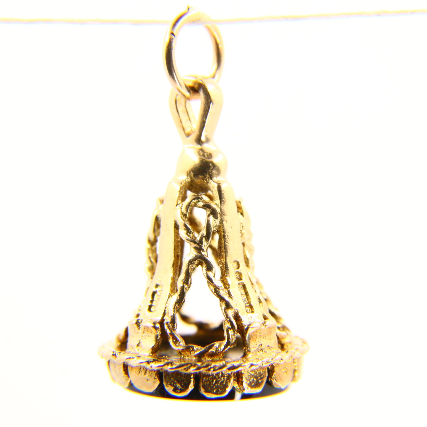 Vintage 9ct Onyx Stone Drop Fob Charm 9 Carat Yellow Gold Hallmarked Pendant