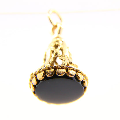 Vintage 9ct Onyx Stone Drop Fob Charm 9 Carat Yellow Gold Hallmarked Pendant