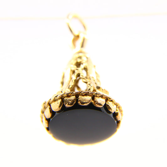 Vintage 9ct Onyx Stone Drop Fob Charm 9 Carat Yellow Gold Hallmarked Pendant
