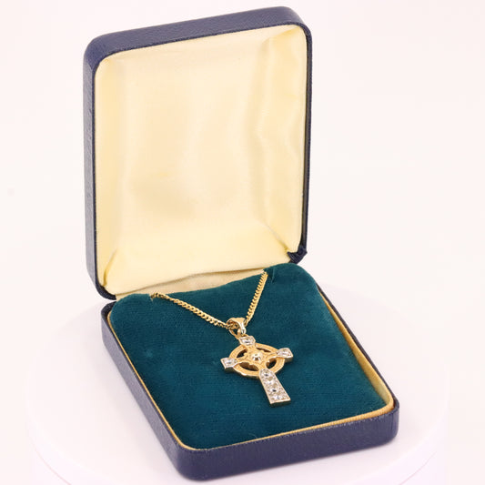 Vintage 9ct Hallmarked Gold Celtic Cross Pendant Necklace 20 Inch Boxed Gift