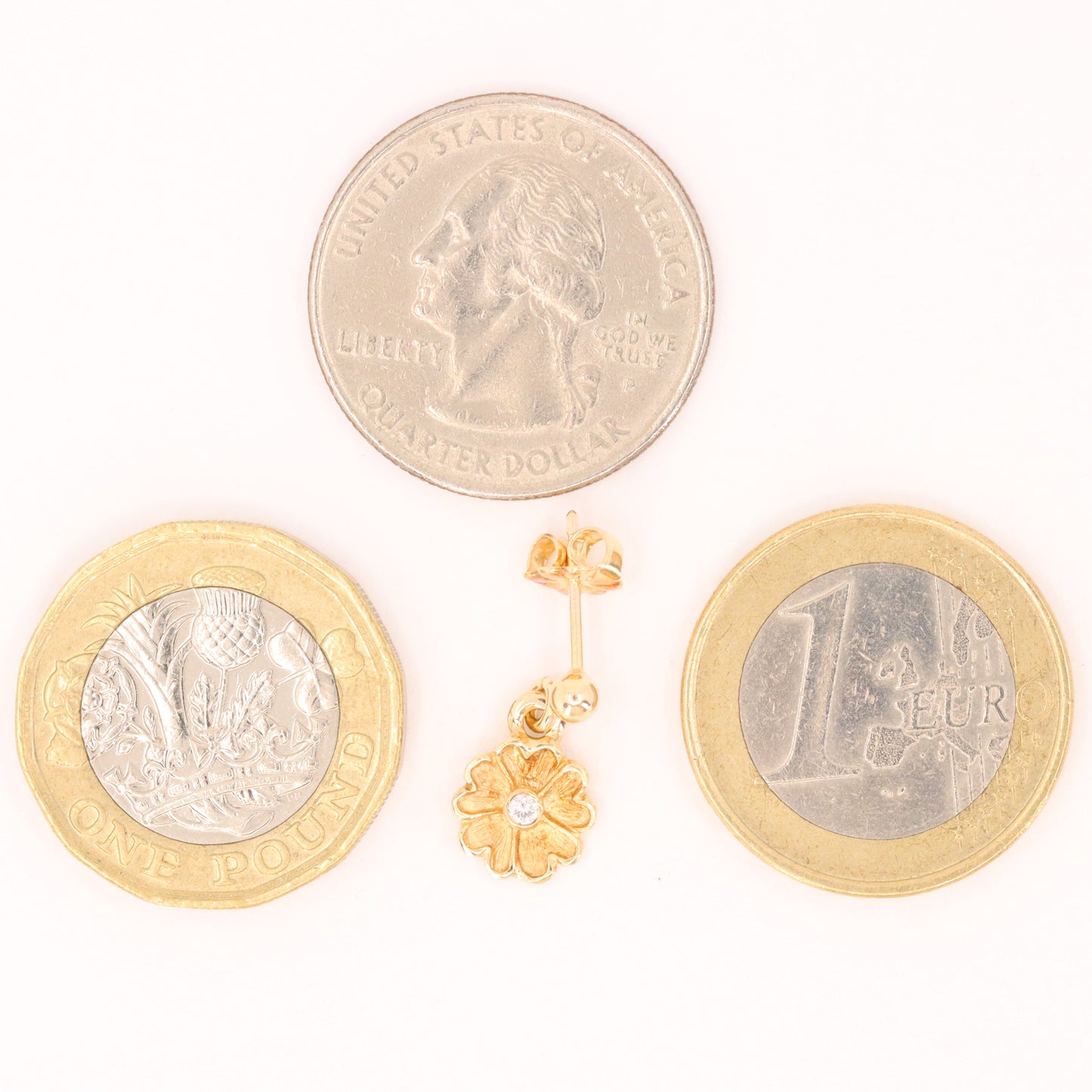 Vintage 9ct Hallmarked Yellow Gold Daisy Flower Drop Stud Earrings Boxed Gift