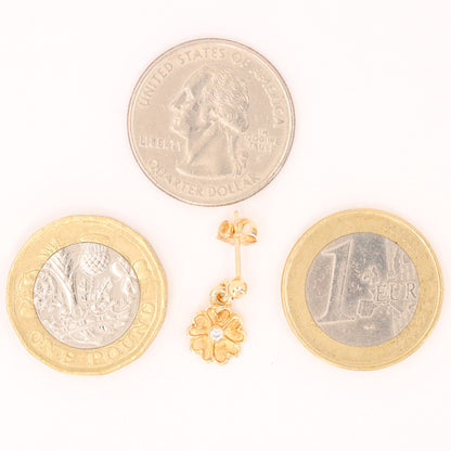 Vintage 9ct Hallmarked Yellow Gold Daisy Flower Drop Stud Earrings Boxed Gift