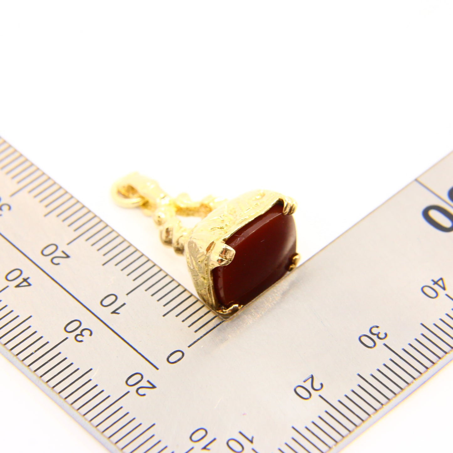 Vintage 9ct Carnelian Drop Fob Charm 9 Carat Yellow Gold Hallmarked Pendant