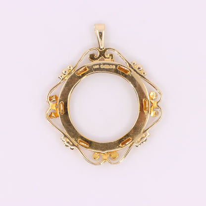 Vintage 9ct Hallmarked Gold Full Sovereign Coin Mount Pendant Display Frame