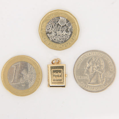 Vintage 9ct Solid Gold Opening Bible Charm Pendant with Pages