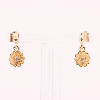 Vintage 9ct Hallmarked Yellow Gold Daisy Flower Drop Stud Earrings Boxed Gift
