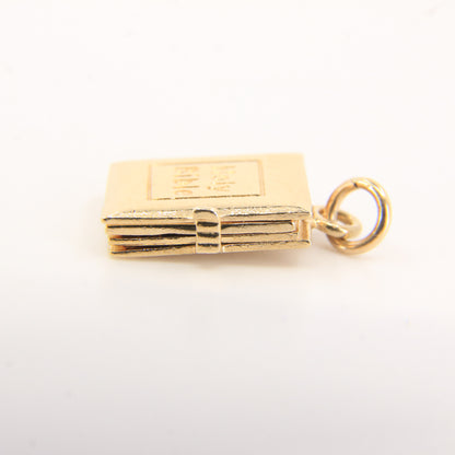 Vintage 9ct Solid Gold Opening Bible Charm Pendant with Pages