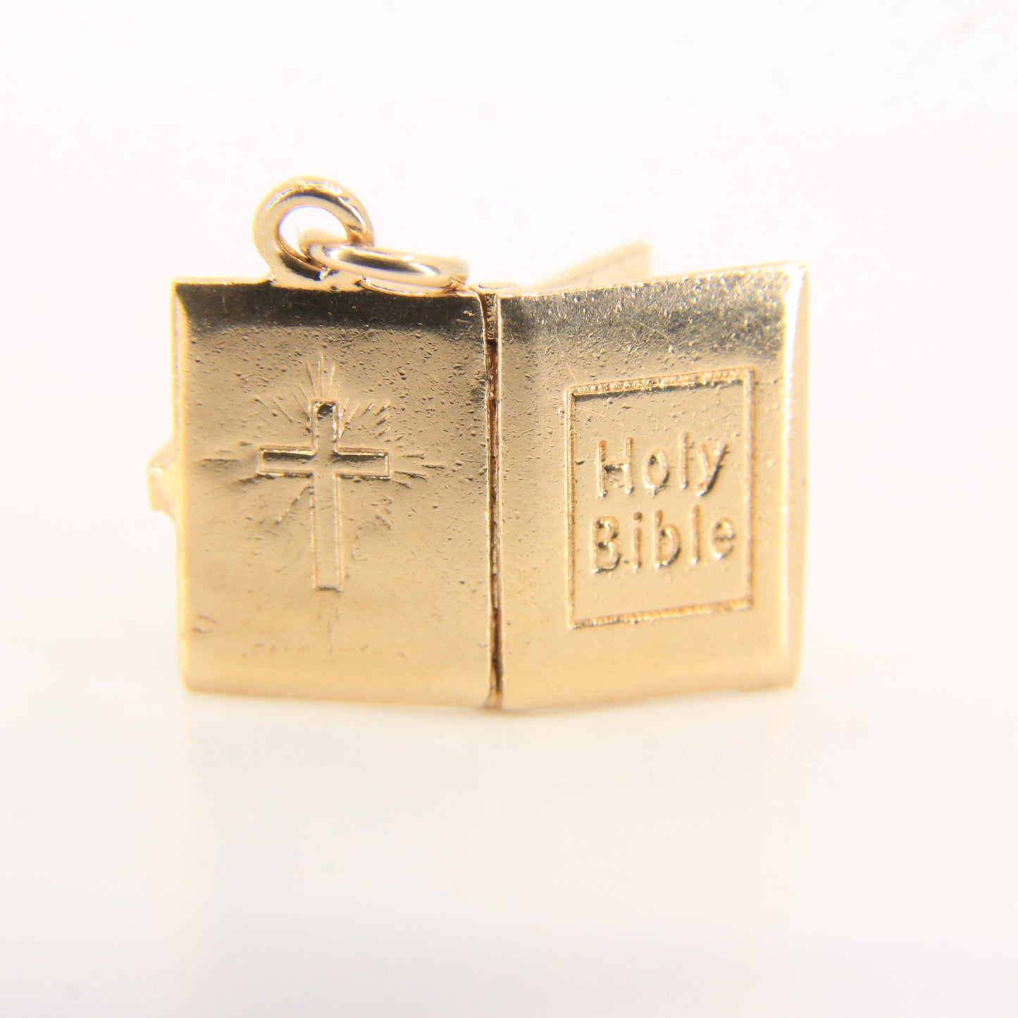 Vintage 9ct Solid Gold Opening Bible Charm Pendant with Pages